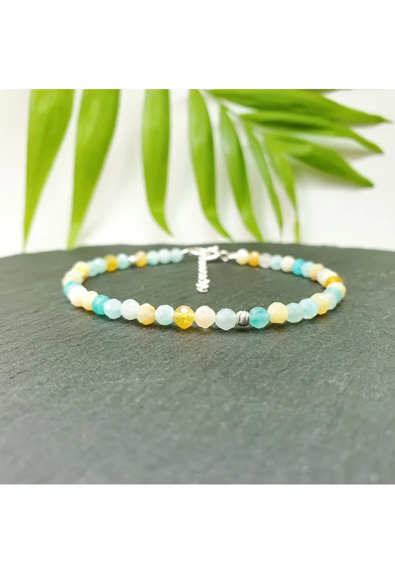 Bratara handmade din mix de pietre de amazonit si opal galben cu argint 925, 17+3 cm