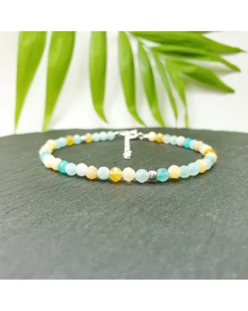 Bratara handmade din mix de pietre de amazonit si opal galben cu argint 925, 17+3 cm