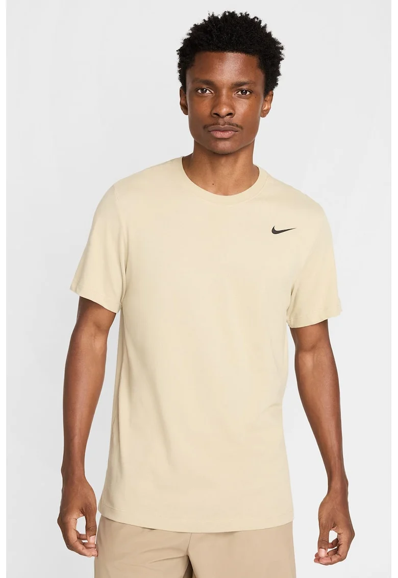 Tricou cu tehnologie Dri-FIT si decolteu la baza gatului, pentru fitness, Crem