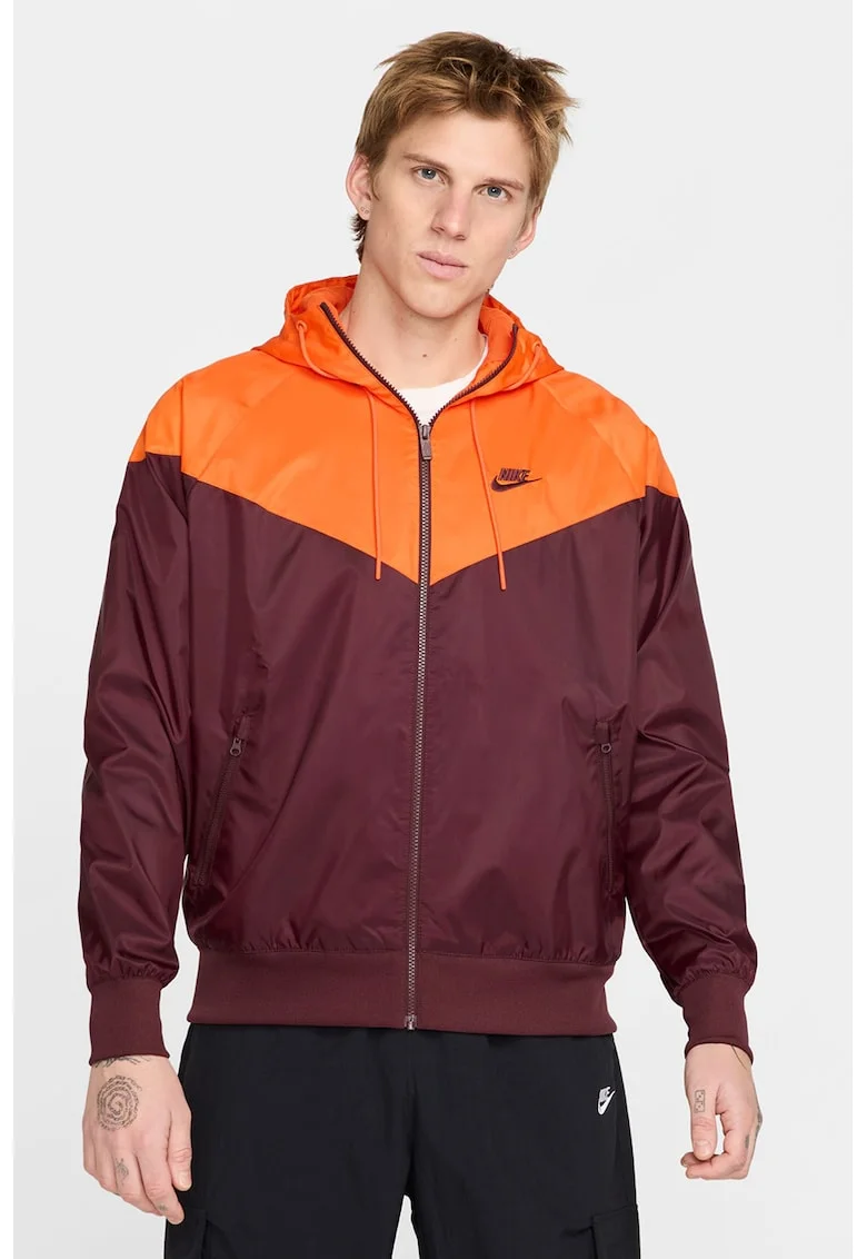 Jacheta cu gluga si aspect contrastant Windrunner, Visiniu/Portocaliu