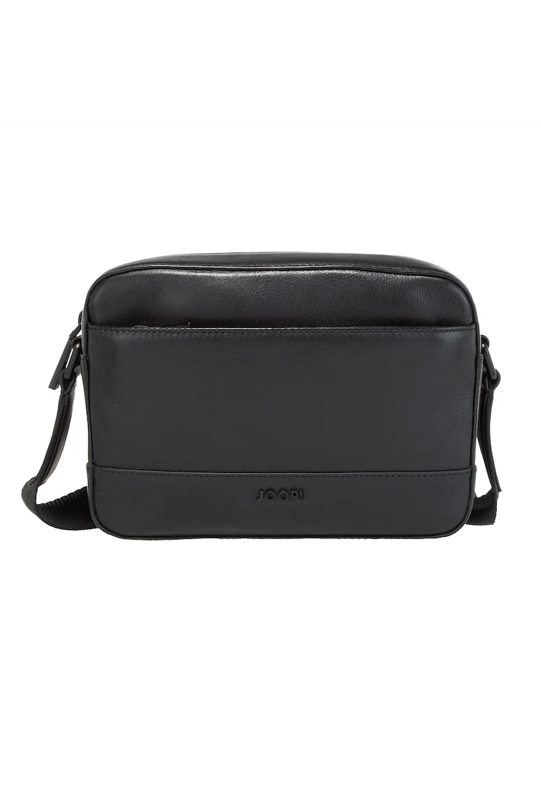 Geanta de piele cu fermoar si bareta de umar, Negru