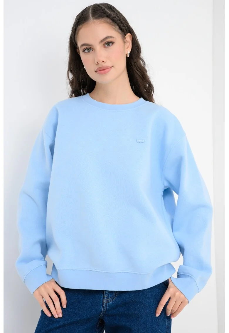 Bluza de trening cu croiala relaxed-fit si decolteu la baza gatului, Albastru deschis