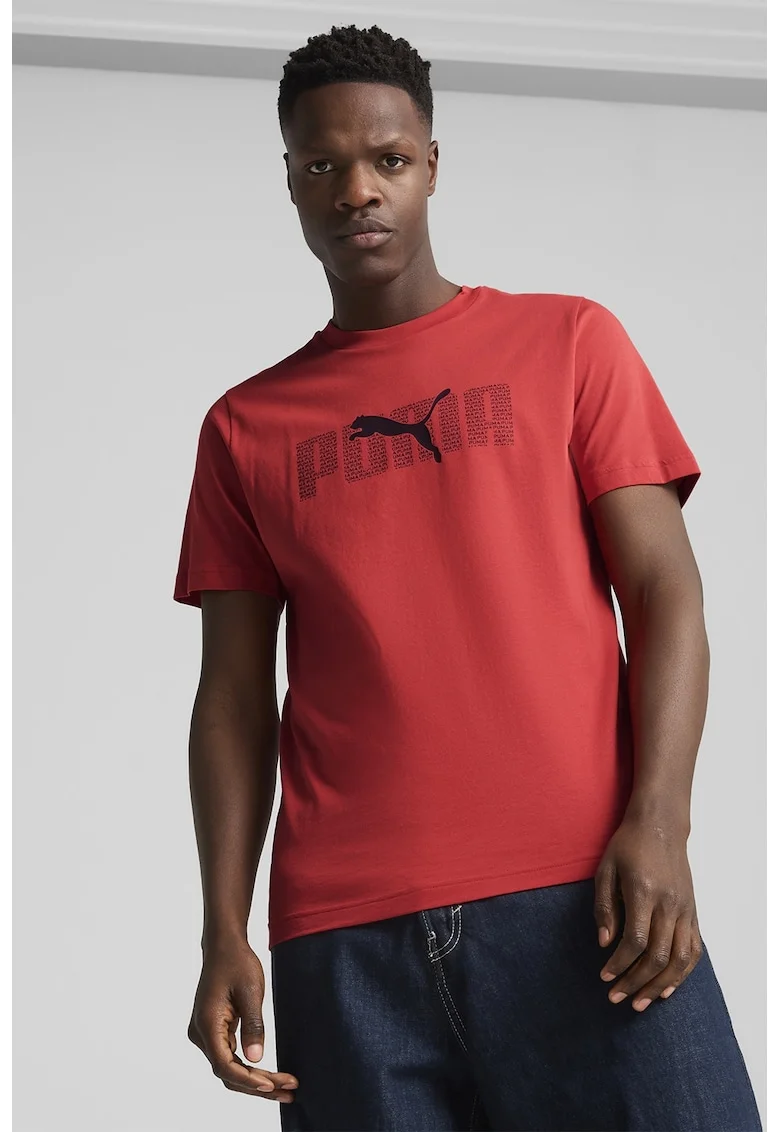 Tricou cu logo si decolteu la baza gatului, Rosu