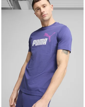 Tricou cu decolteu la baza gatului si imprimeu logo Essentials 2, Alb/Fucsia/Albastru indigo