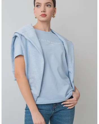 Tricou din bumbac cu imprimeu logo, Alb/Albastru deschis