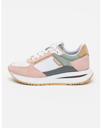 Pantofi sport cu insertii de piele intoarsa si model colorblock, Alb/Roz/Albastru petrol