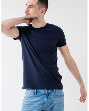 Tricou slim fit cu decolteu la baza gatului, Bleumarin