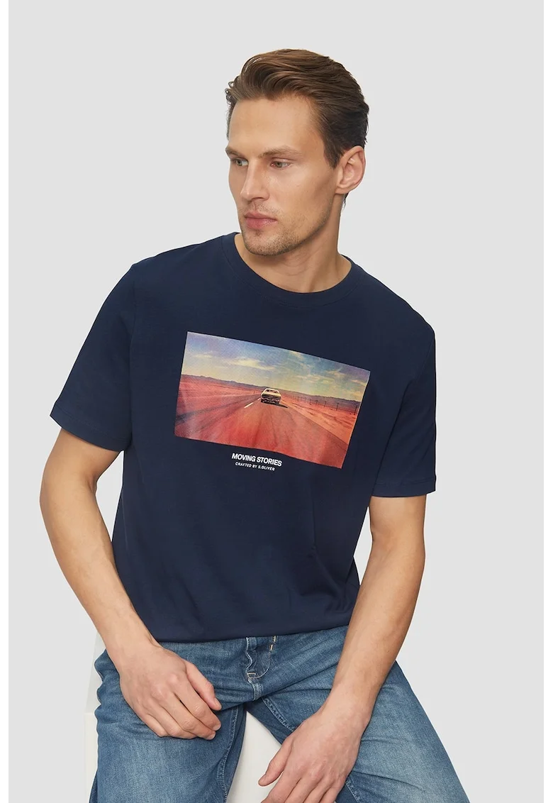 Tricou cu imprimeu foto, Violet/Caramiziu/Bleumarin