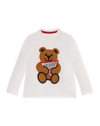 Bluza cu decolteu la baza gatului si logo brodat, Alb/Maro scortisoara