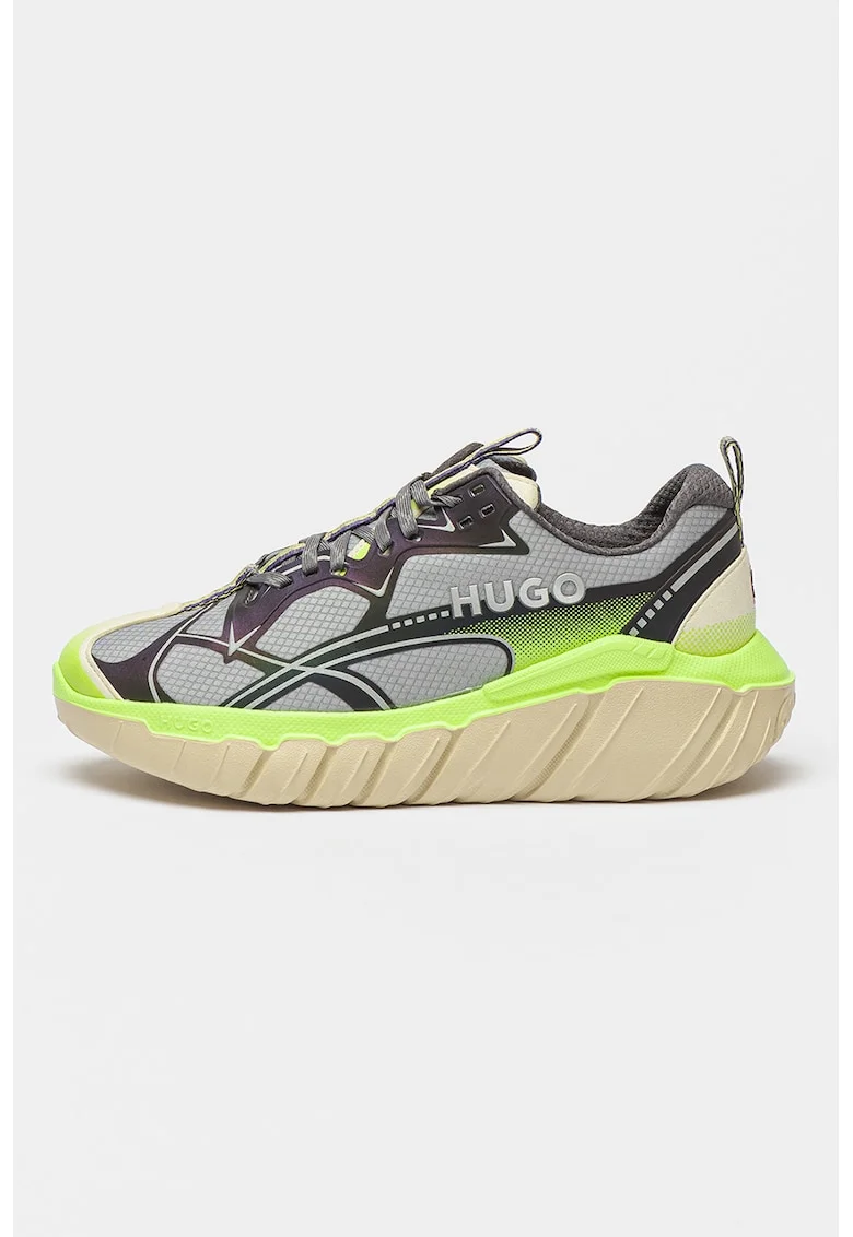 Pantofi sport Xeno Runn, Gri cenusiu/Verde lime/Gri inchis