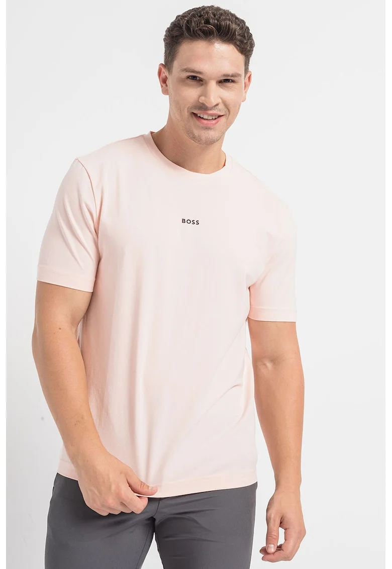 Tricou cu decolteu la baza gatului si logo discret, Roz pal