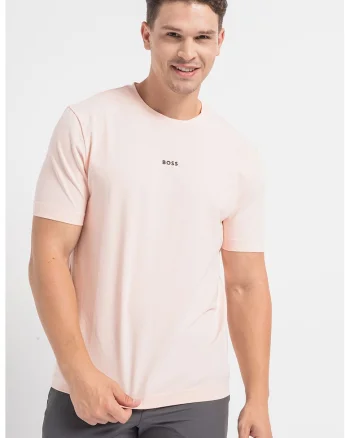 Tricou cu decolteu la baza gatului si logo discret, Roz pal