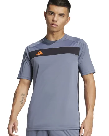 Tricou cu decolteu rotund pentru fotbal, Negru/Albastru prafuit
