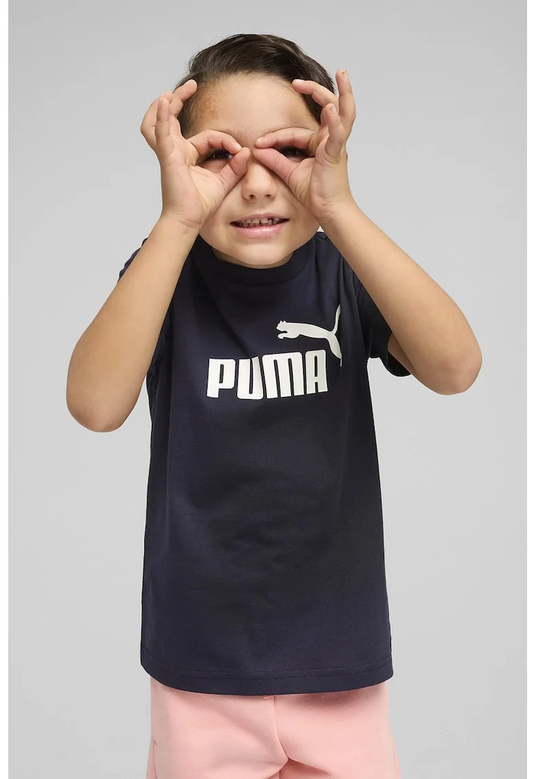 Tricou cu imprimeu logo si decolteu la baza gatului, Alb/Albastru ultramarin