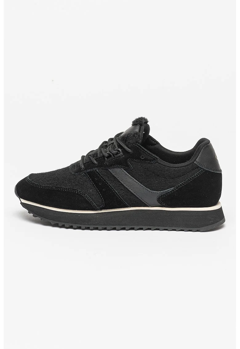 Pantofi sport cu insertii de piele intoarsa si fetru, Negru