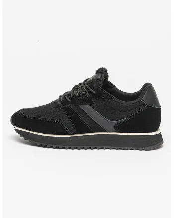 Pantofi sport cu insertii de piele intoarsa si fetru, Negru
