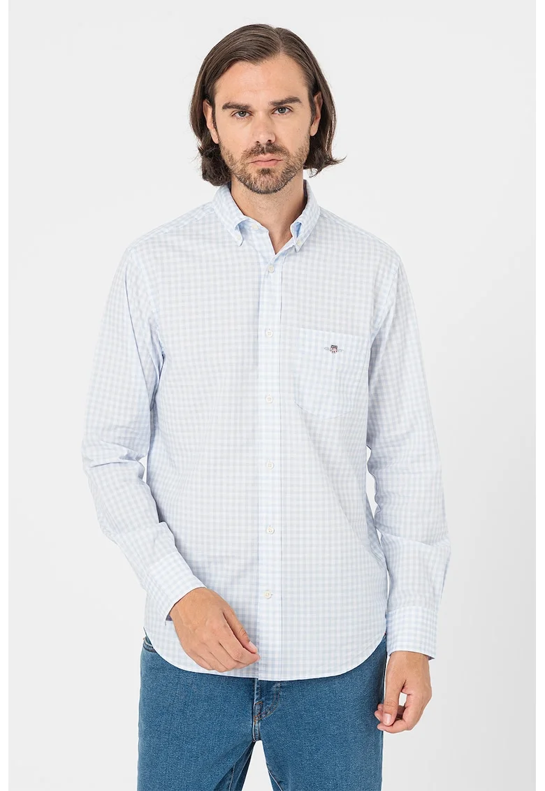 Camasa din bumbac Gingham, Alb/Albastru pastel