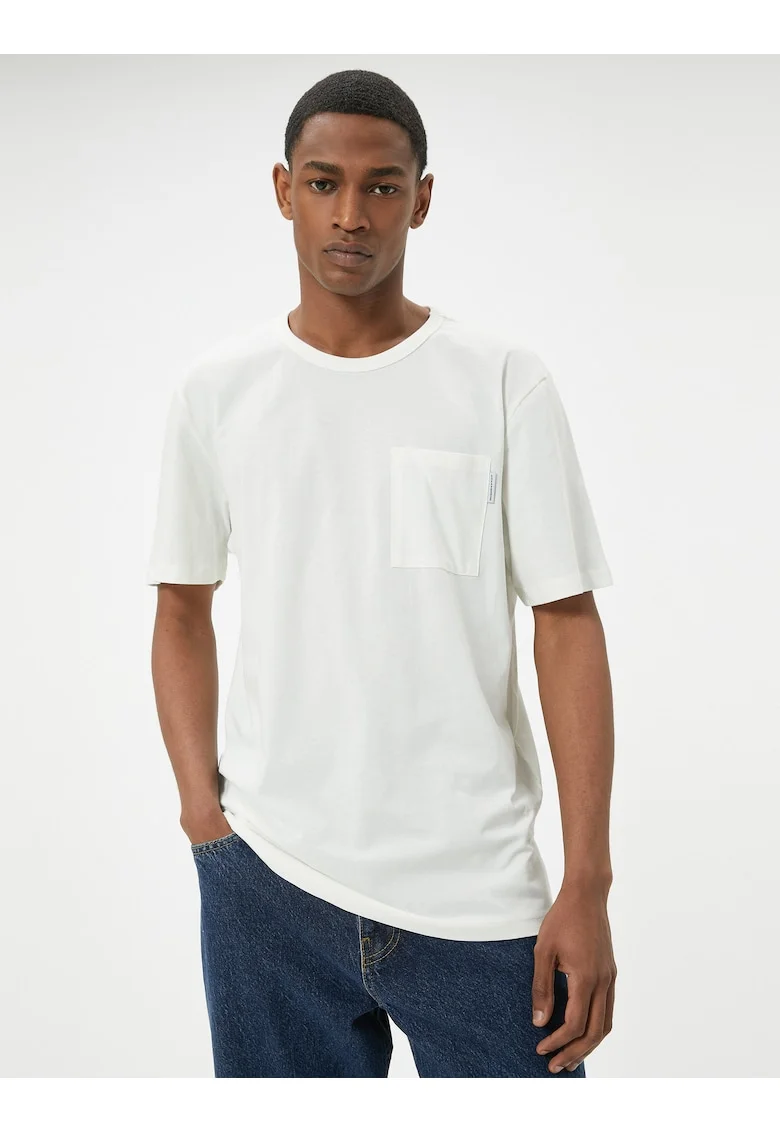 Tricou cu model uni si maneci cazute, Alb