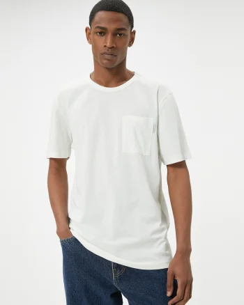 Tricou cu model uni si maneci cazute, Alb