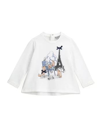 Bluza evazata cu imprimeu grafic, Alb/Maro/Albastru