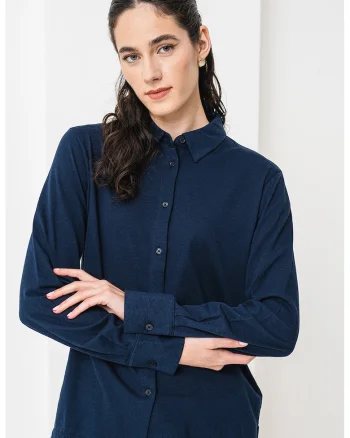 Camasa din amestec de bumbac organic Calico, Bleumarin