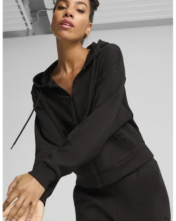 Hanorac din amestec de bumbac cu mansete elastice, Negru