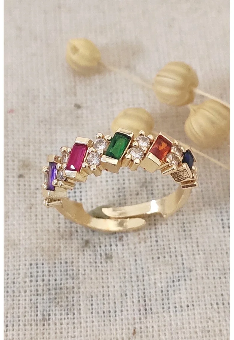 Inel ajustabil cu zirconia, Alb/Multicolor