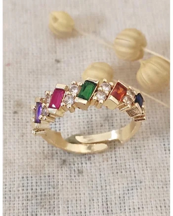 Inel ajustabil cu zirconia, Alb/Multicolor