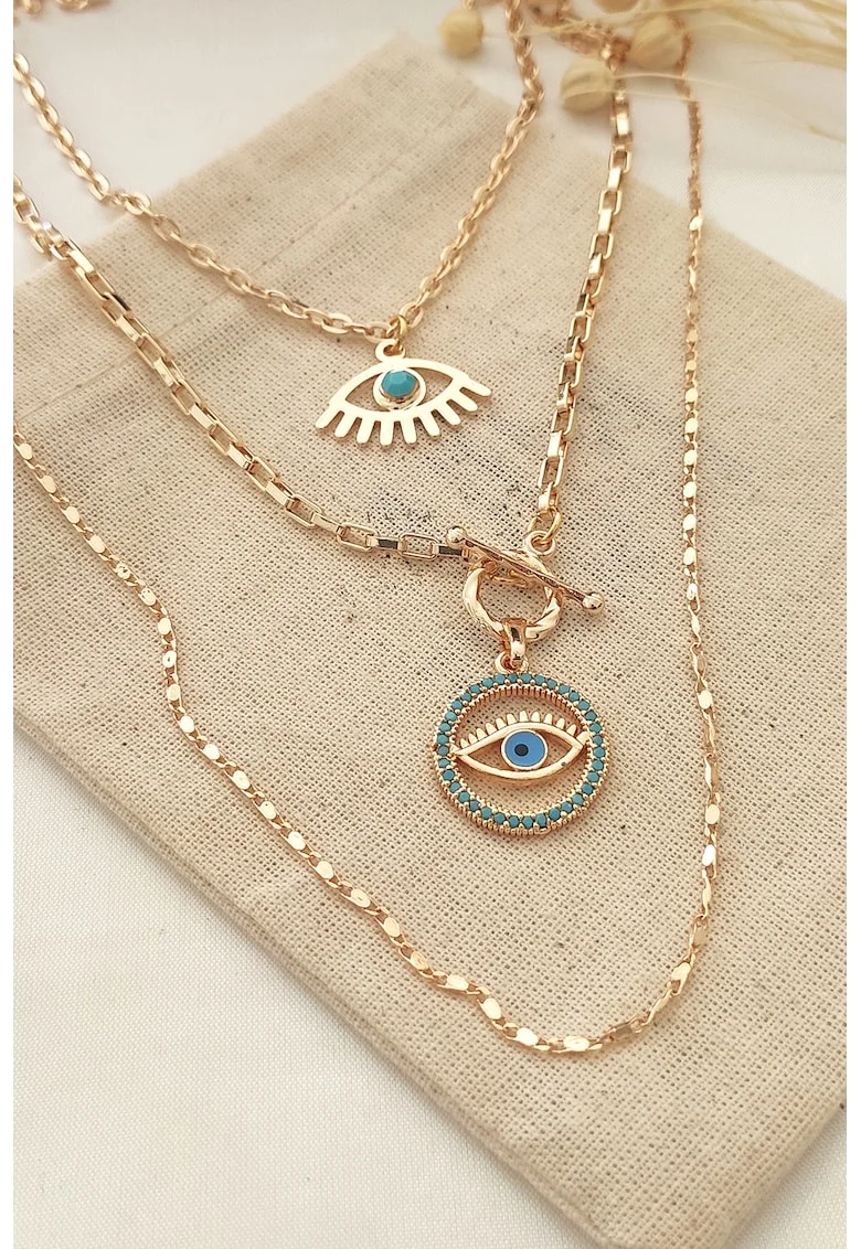 Colier stratificat cu pandantive Evil Eye