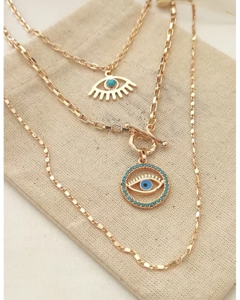 Colier stratificat cu pandantive Evil Eye