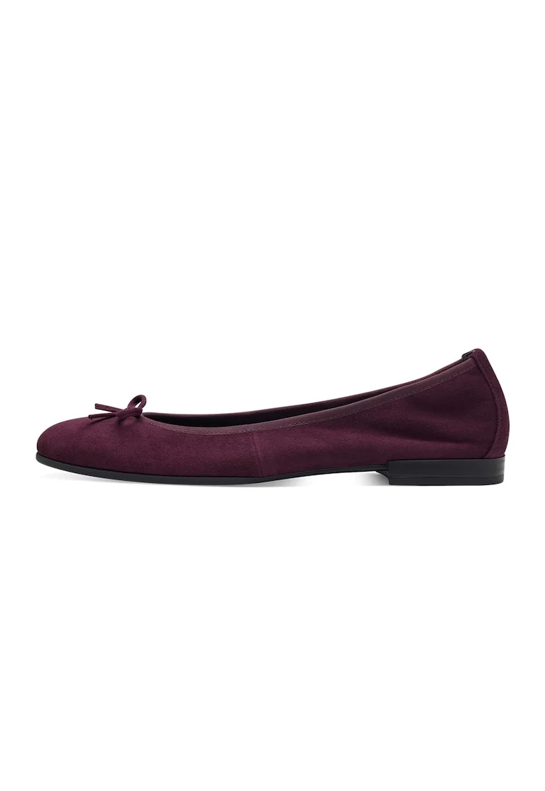 Balerini din piele cu detalii cu funda, Violet inchis