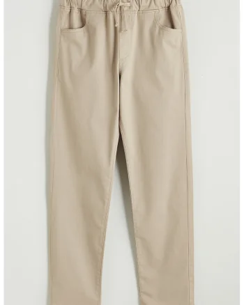 Pantaloni drepti cu snur in talie, Bej