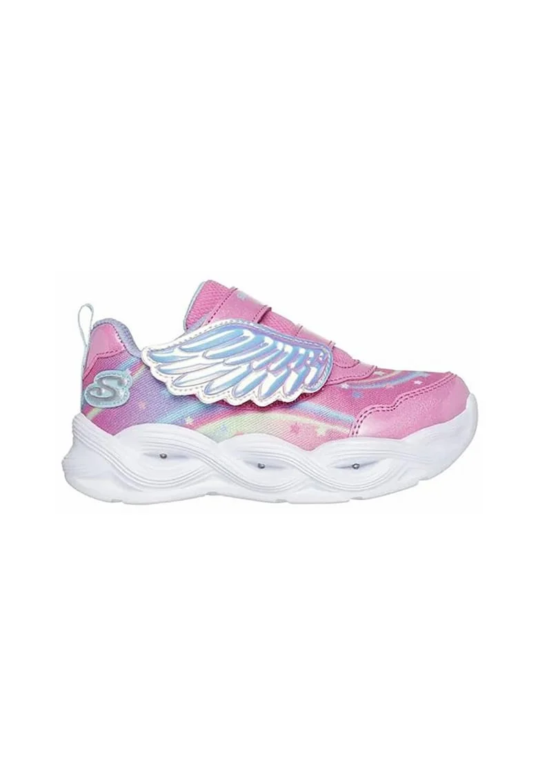 Pantofi sport copii,  S-Lights Twisty Glow, talpa iluminata, plasa, curea tip aripa unicorn, multicolor