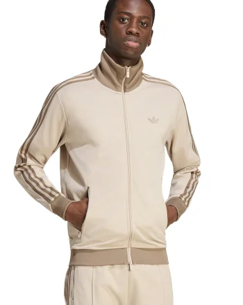 Bluza de trening cu fermoar si logo Beckenbauer, Bej/Gri maroniu