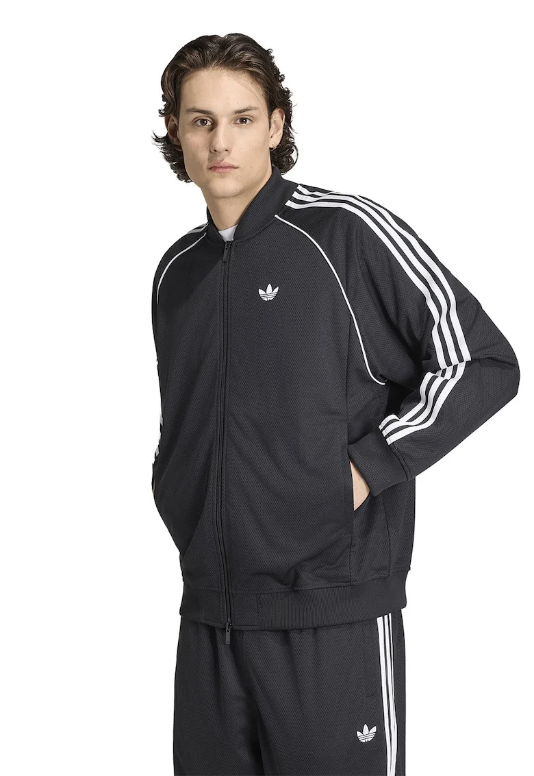 Bluza de trening cu fermoar SST Adicolor Classics, Alb/Negru