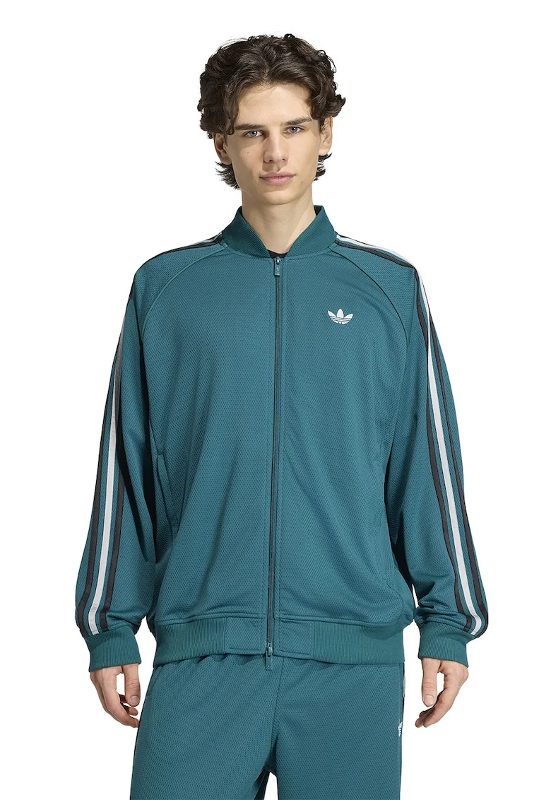 Bluza de trening cu fermoar SST Adicolor Classics, Alb/Verde smarald