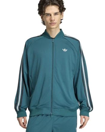 Bluza de trening cu fermoar SST Adicolor Classics, Alb/Verde smarald