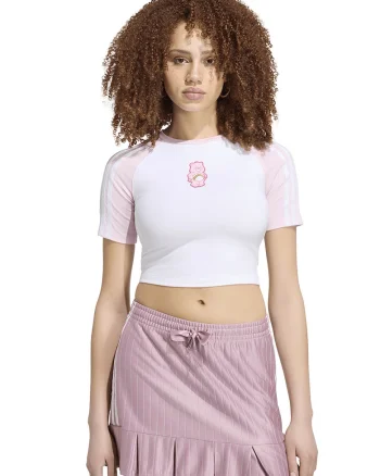 Tricou crop cu maneci raglan, Alb/Roz deschis