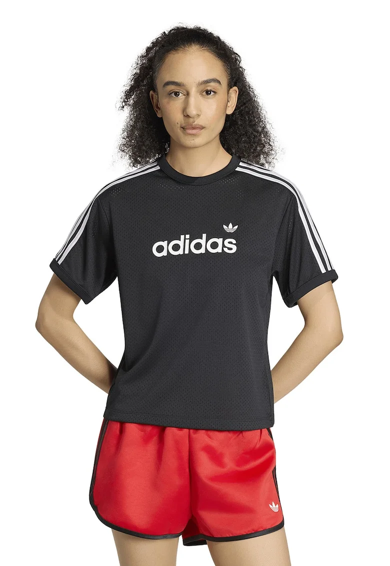 Tricou regular fit de plasa Linear, Negru stins