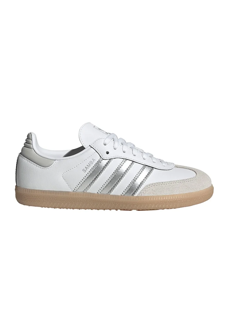 Pantofi sport Samba OG de piele ecologica cu insertii din piele intoarsa, Alb/Argintiu