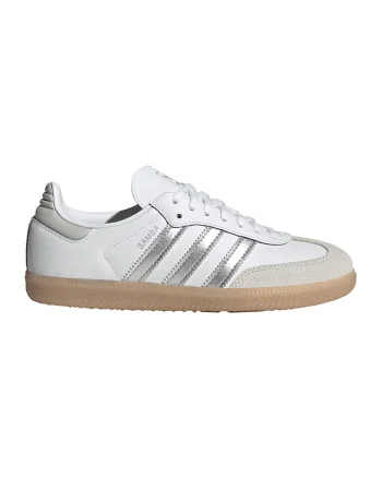 Pantofi sport Samba OG de piele ecologica cu insertii din piele intoarsa, Alb/Argintiu