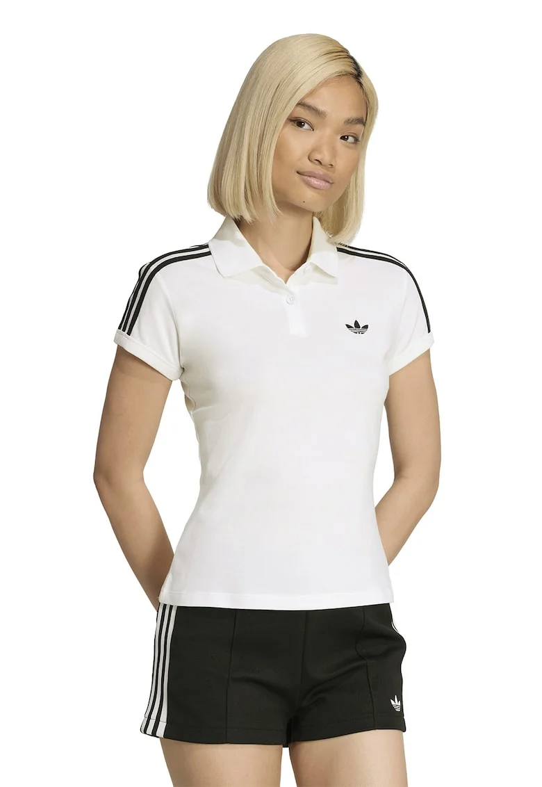 Tricou polo cu croiala slim fit si logo, Alb
