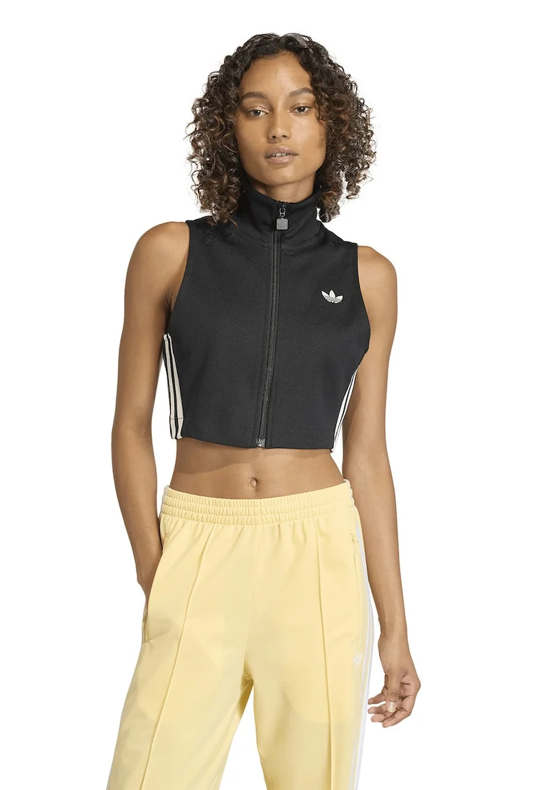 Top crop cu fermoar, Negru