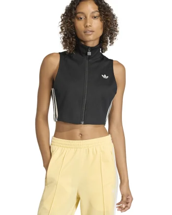 Top crop cu fermoar, Negru