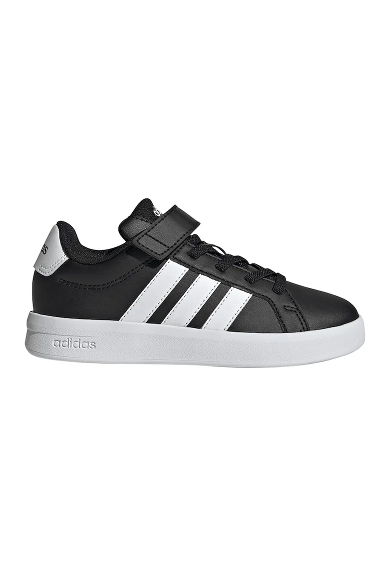 Pantofi sport Grand Court 3.0 de piele ecologica cu sireturi elastice, Negru/Alb optic