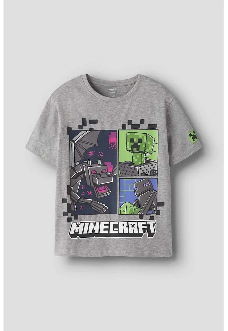 Tricou cu imprimeu Minecraft, Gri melange