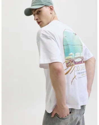 Tricou de bumbac cu imprimeu foto, Turcoaz/Alb optic