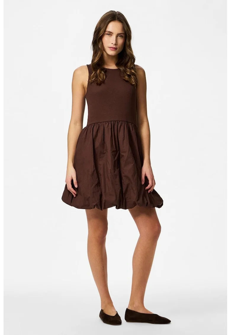 Rochie mini evazata, fara maneci, Maro inchis