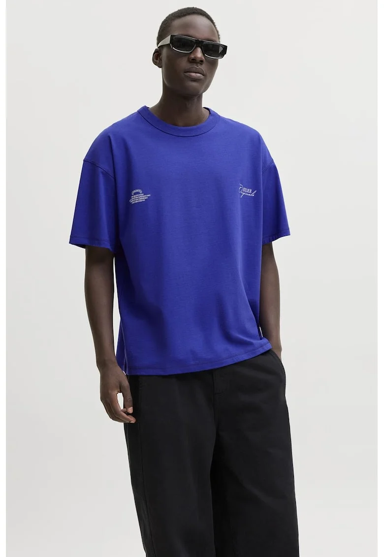 Tricou lejer cu imprimeu text pe spate, Alb/Albastru royal