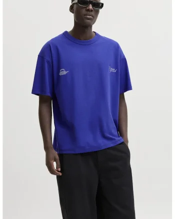 Tricou lejer cu imprimeu text pe spate, Alb/Albastru royal